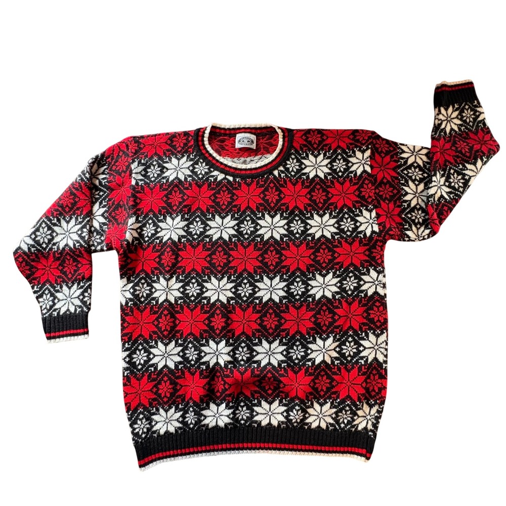 Classic Essentials Sweater Mens XL Red Black Snowflake Good Fair Isle Knit USA